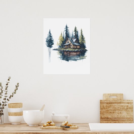 Cabine aan de Waterverf van het meer Poster (Keuken)