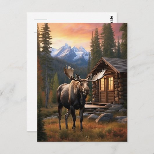 *~* Cabine AP49 MOOSE Stream Natuur Forest Briefkaart (Voorkant / Achterkant)