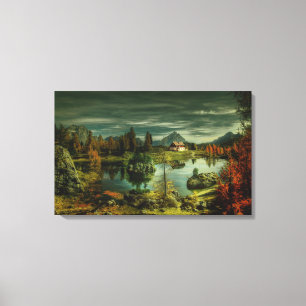 Cabine bij het meer canvas afdruk