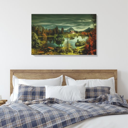 Cabine bij het meer canvas afdruk (Insitu (Slaapkamer))