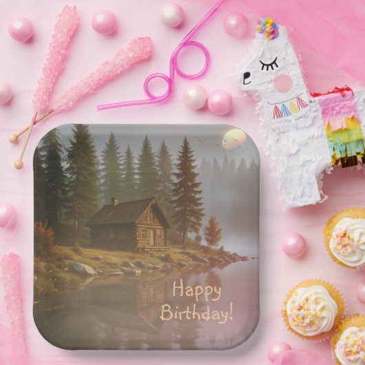 Cabine bij het meer papieren bordje (Feest)