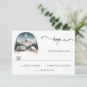 Cabine Bos Hout Sky Tree Brand Camping Bruiloft RSVP Kaartje (Staand voorkant)