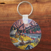 Cabine door het meer en de bergen sleutelhanger (Voorkant)