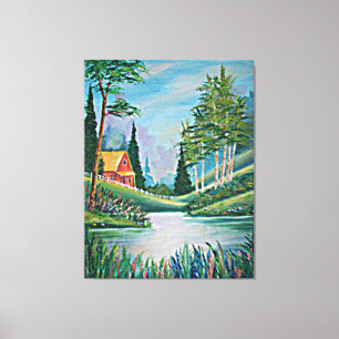 Cabine door het Olieverfschilderij van de Stroom Canvas Afdruk