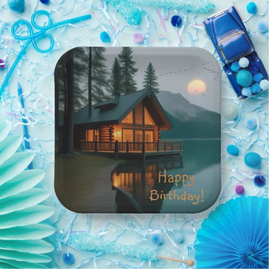 Cabine door Lake Verjaardag Papieren Bordje (Feest)