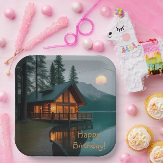 Cabine door Lake Verjaardag Papieren Bordje (Feest)