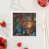 Cabine door lamplicht rustieke scène blauw bruin servet (Insitu)