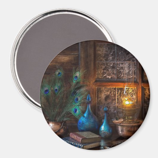 Cabine door lamplicht scène bruin blauw rustiek magneet (Voorkant / Achterkant)