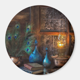 Cabine door lamplicht scène bruin blauw rustiek magneet