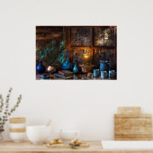 Cabine door lamplicht scène koperen veren boeken poster (Keuken)