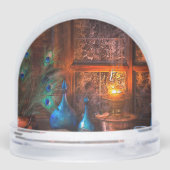 Cabine door lamplicht scène rustieke winter sneeuwbol (Achterkant)