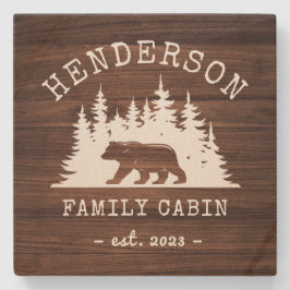 Cabine Familie Beer Pine Bossen Stenen Onderzetter