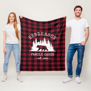 Cabine familie Beer Pine Red Plaid Fleece Deken