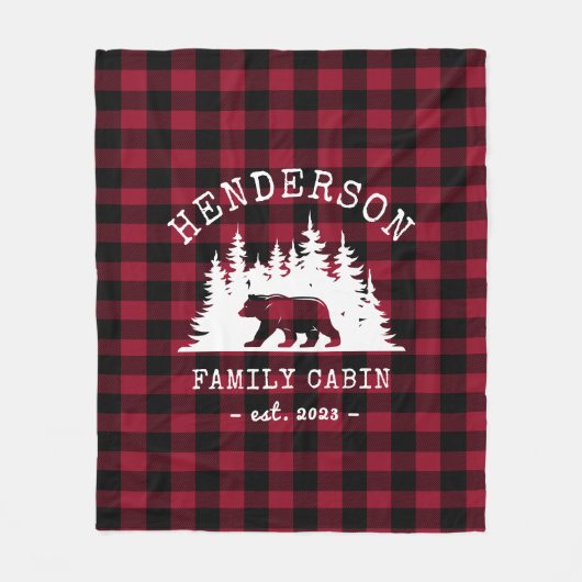 Cabine familie Beer Pine Red Plaid Fleece Deken (Voorkant)