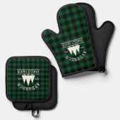 Cabine familienaam Green Plaid Ovenwant & Pannenlap Set (Voorkant / Achterkant)