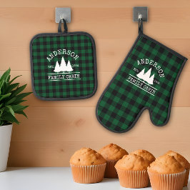 Cabine familienaam Green Plaid Ovenwant & Pannenlap Set