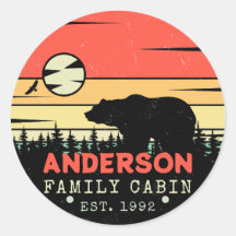 Cabine familienaam Retro dennenbomen Beer souvenir