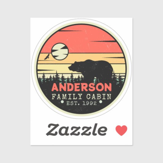 Cabine Familienaam Retro Pijnbomen Beer Souvenir Sticker (Vel)
