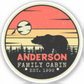 Cabine Familienaam Retro Pijnbomen Beer Souvenir Sticker (Voorkant)