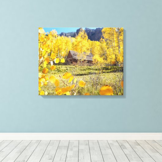 Cabine in Aspens Canvas Afdruk (Insitu (Houten vloer))