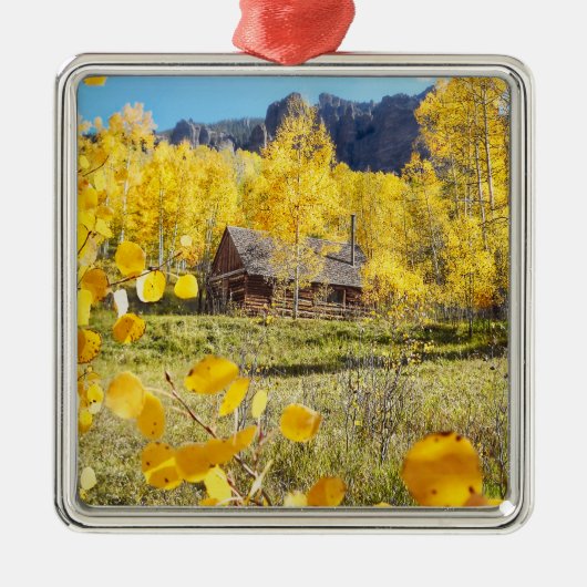 Cabine in Aspens Metalen Ornament (Voorkant)