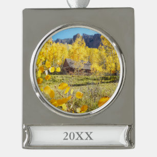 Cabine in Aspens Verzilverd Banner Ornament