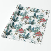 Cabine in bossen met herten- en sneeuwbomen cadeaupapier (Uitgerold)