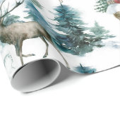 Cabine in bossen met herten- en sneeuwbomen cadeaupapier (Rol Hoek)