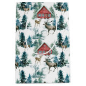 Cabine in bossen met herten- en sneeuwbomen medium cadeauzakje (Voorkant)