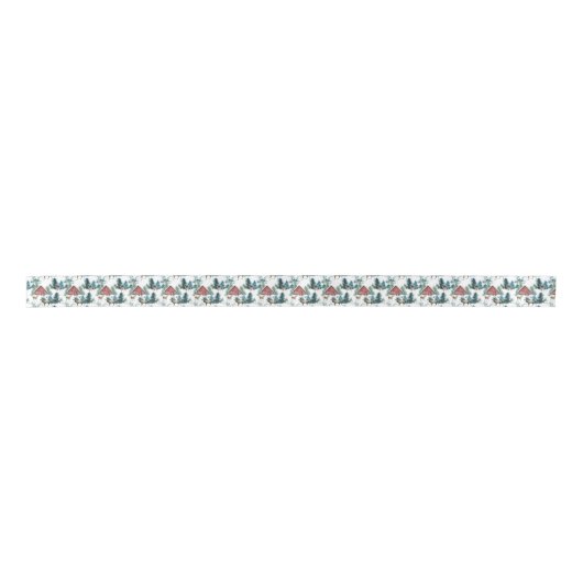 Cabine in bossen met herten- en sneeuwbomen satijnen lint (Voorkant)