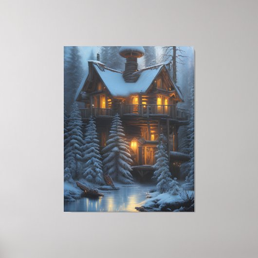 Cabine in de bossen canvas afdruk (Voorkant)