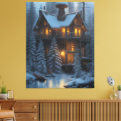 Cabine in de bossen canvas afdruk (Insitu (Woonkamer))