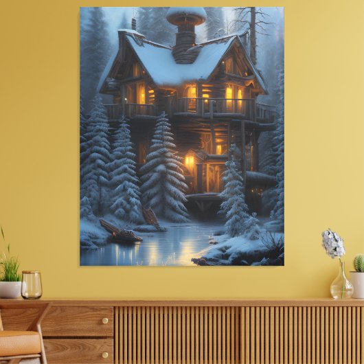 Cabine in de bossen canvas afdruk (Insitu (Woonkamer))