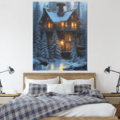 Cabine in de bossen canvas afdruk (Insitu (Slaapkamer))