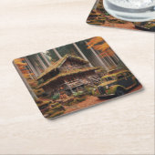 Cabine in de Bossen met een Antiek auto Kartonnen Onderzetters (Schuin)