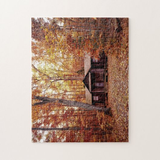Cabine in de Herfst, gekleurde Bossen Legpuzzel (Verticaal)