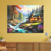 Cabine in de Rocky Mountains Stroom Wildflower Canvas Afdruk (Insitu (Woonkamer))