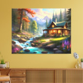 Cabine in de Rocky Mountains Stroom Wildflower Canvas Afdruk (Insitu (Woonkamer))