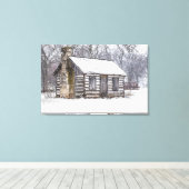 Cabine in de sneeuw canvas afdruk (Insitu (Houten vloer))