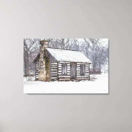 Cabine in de sneeuw canvas afdruk (Voorkant)