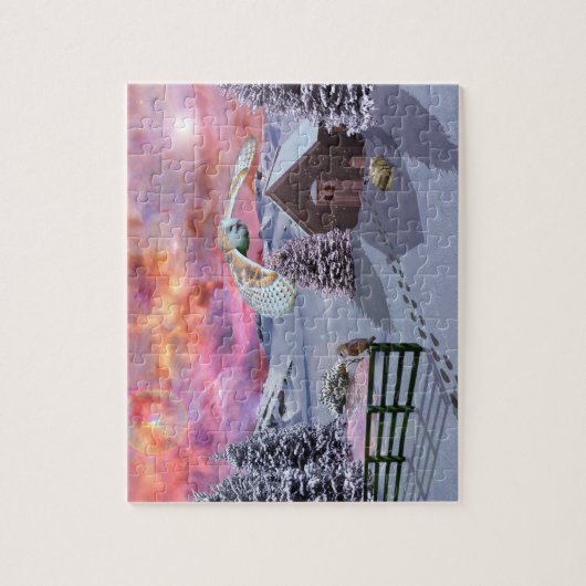 Cabine in de sneeuw legpuzzel (Verticaal)