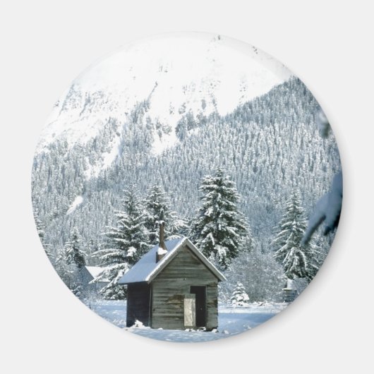Cabine in de sneeuw magneet (Voorkant)
