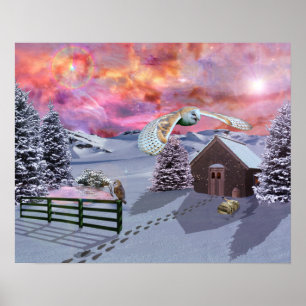 Cabine in de sneeuw poster