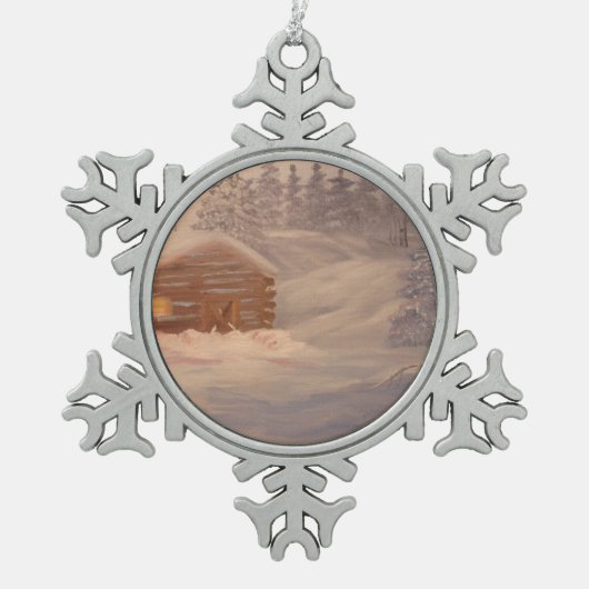 Cabine in de Sneeuwwinter Sneeuwvlok Ornament (Voorkant)