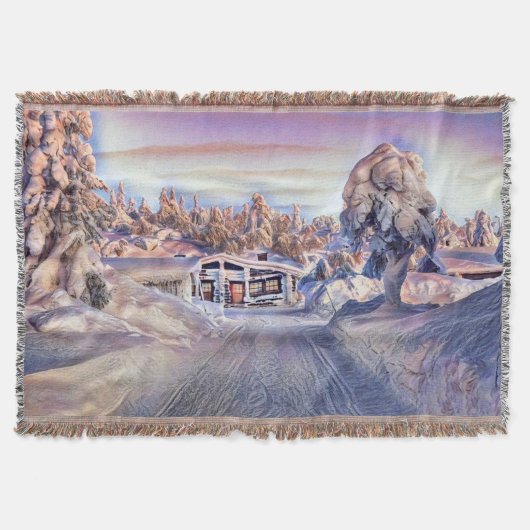 Cabine in een kleurrijke winterlandschap waterverf deken (Voorkant)