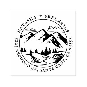 Cabine in het Bos Rustic Mountain Return-adres Zelfinktende Stempel