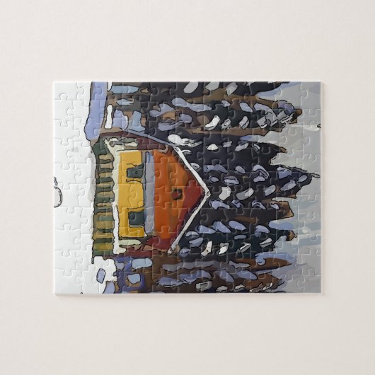 Cabine in sneeuw legpuzzel (Horizontaal)