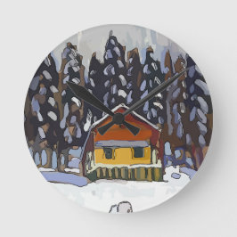 Cabine in sneeuw ronde klok