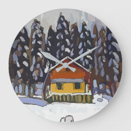 Cabine in sneeuw ronde klok