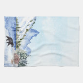 Cabine, Lake, Mountains, Bomen, Beer Winter Scene Theedoek (Horizontaal)